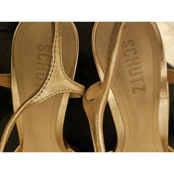 New! Schutz KEEFA Metallic Gold Leather Platform Sandal Size 8B $158 - Picture 9 of 16